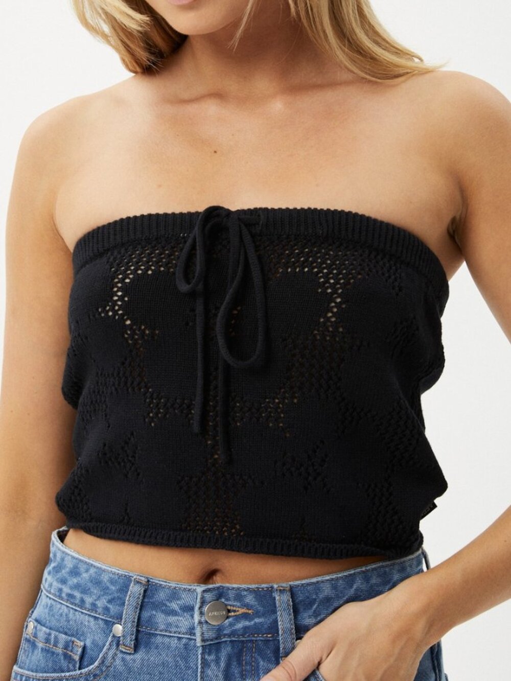 Afends Riley Knit Strapless Top - Black - Size Medium